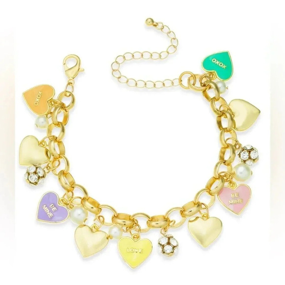 Sweet Hearts Multicolor Gold-Tone Crystal Imitation Pearl Bracelet - Picture 1 of 2